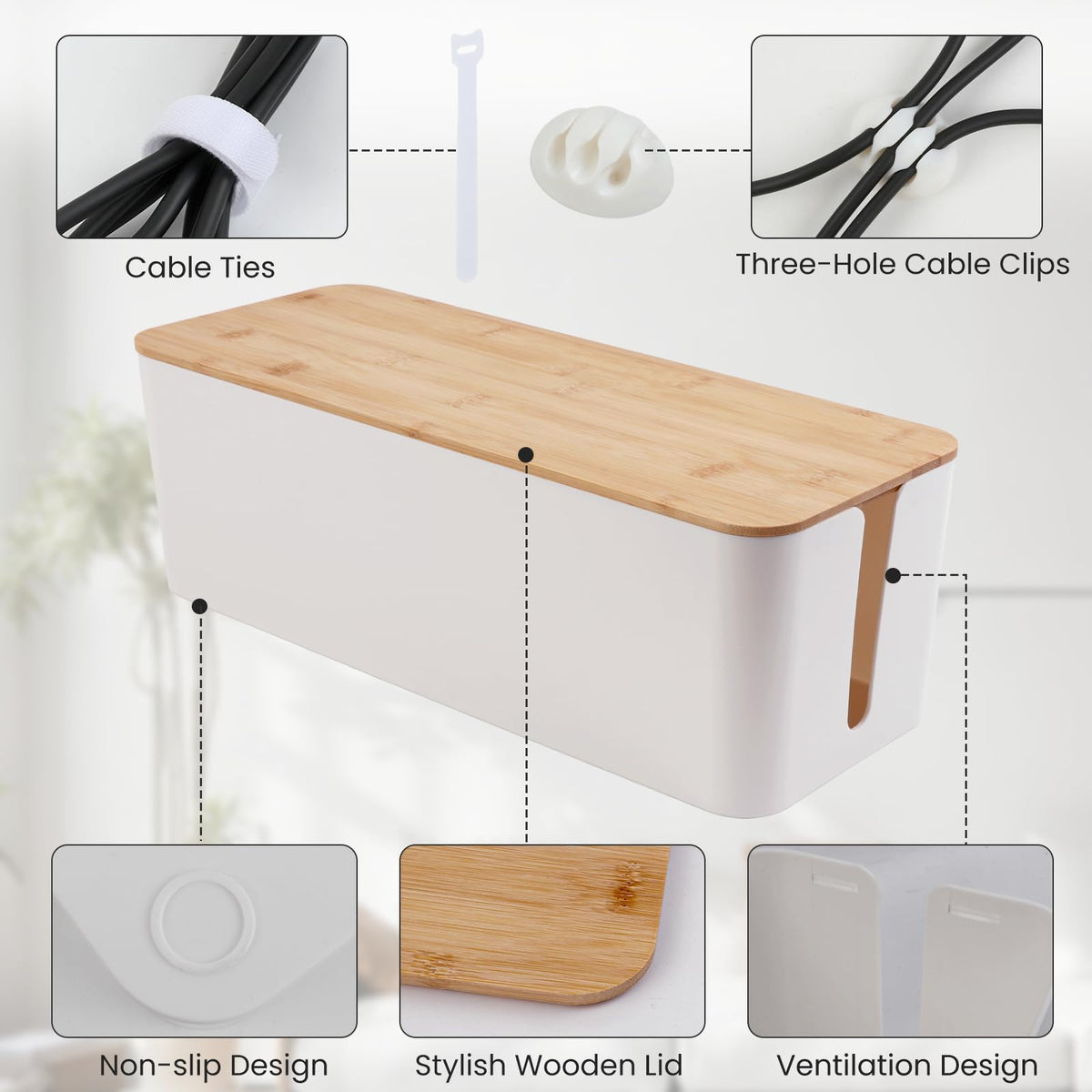 Tuwechen 2 Pack Cable Management Box Wooden Style Cord - TuweChen Official Imagery - 5