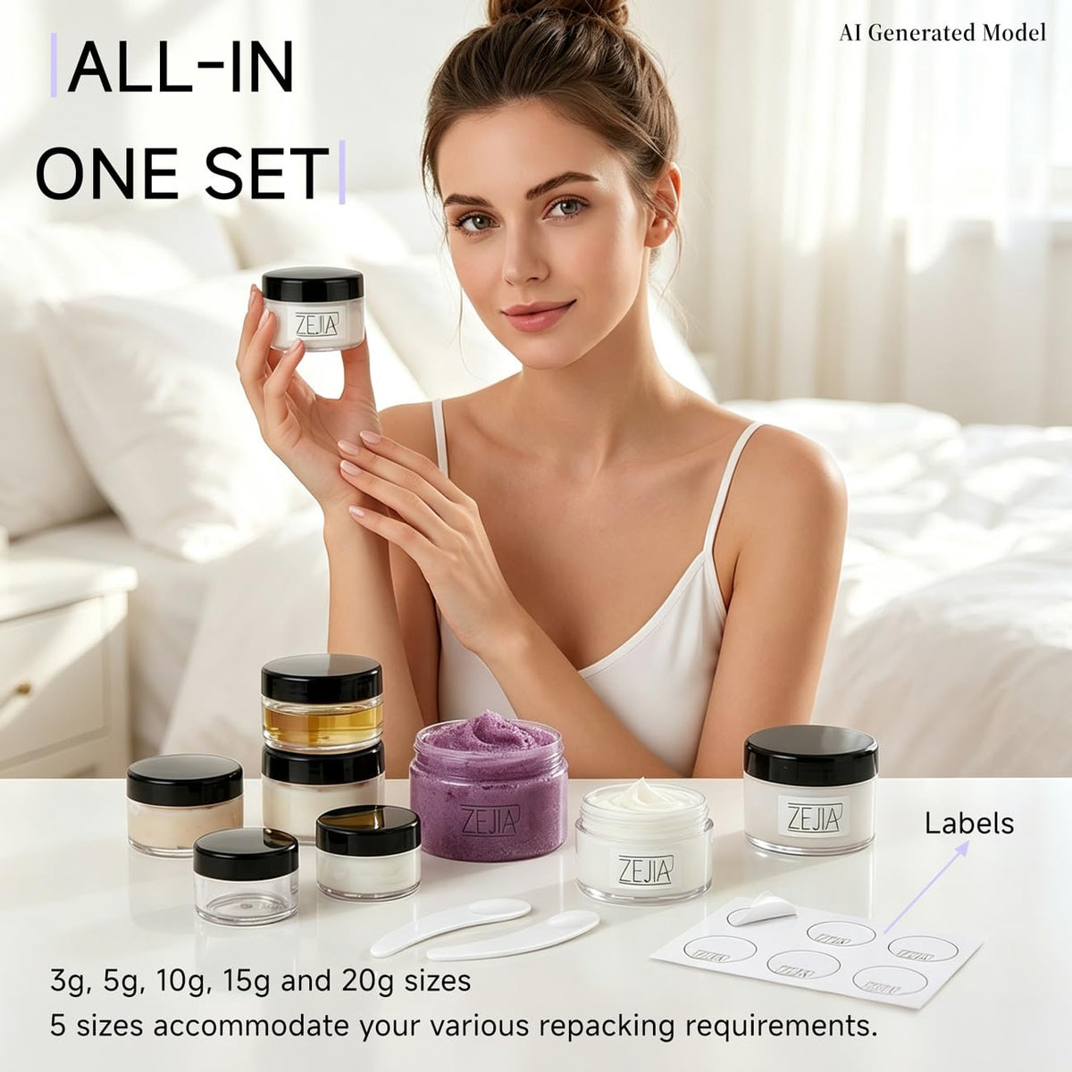 10pcs Small Travel Containers 3 5 10 15 20 Gram Sample Jars - ZEJIA Official Product Imagery - 3