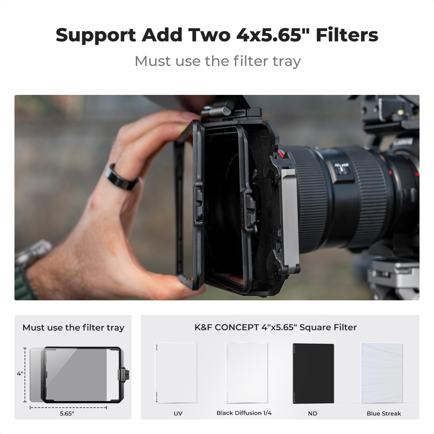 K&F CONCEPT DSLR matte box with carbon fiber top flag, adjustable lens filter holder for professional camera setups