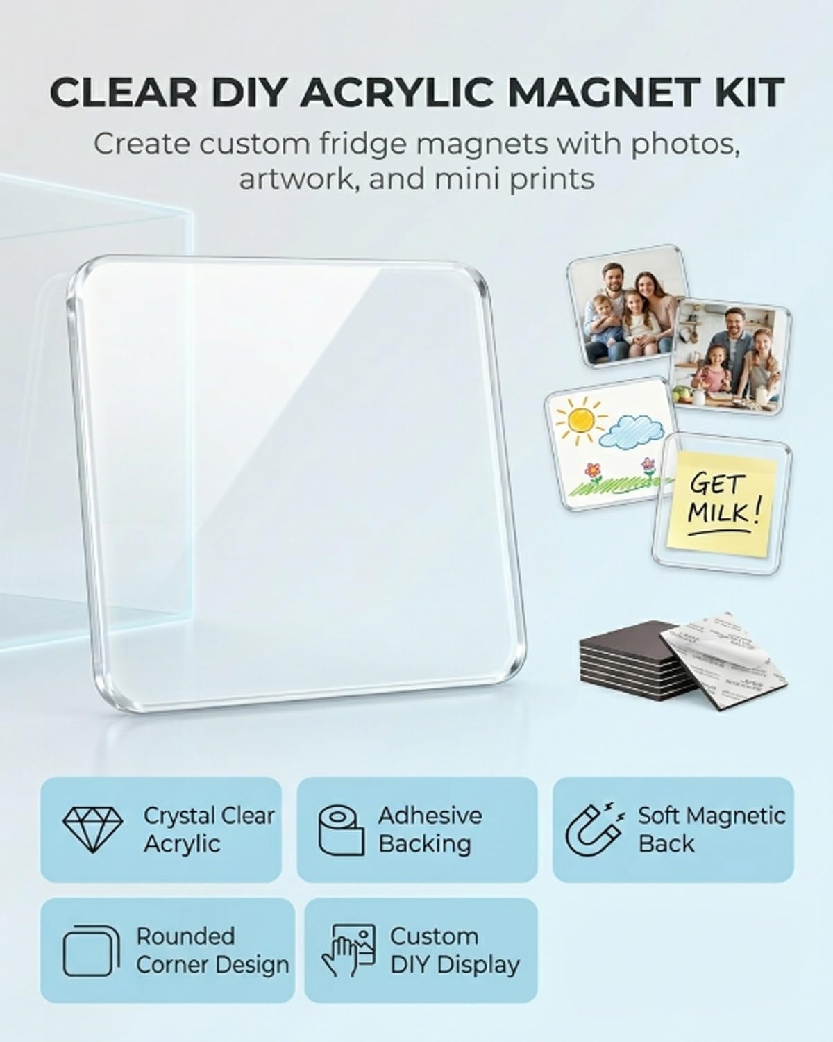 Clear Acrylic DIY Fridge Magnet Set with Adhesive Backing - XWACQFR Official Imagery - 4
