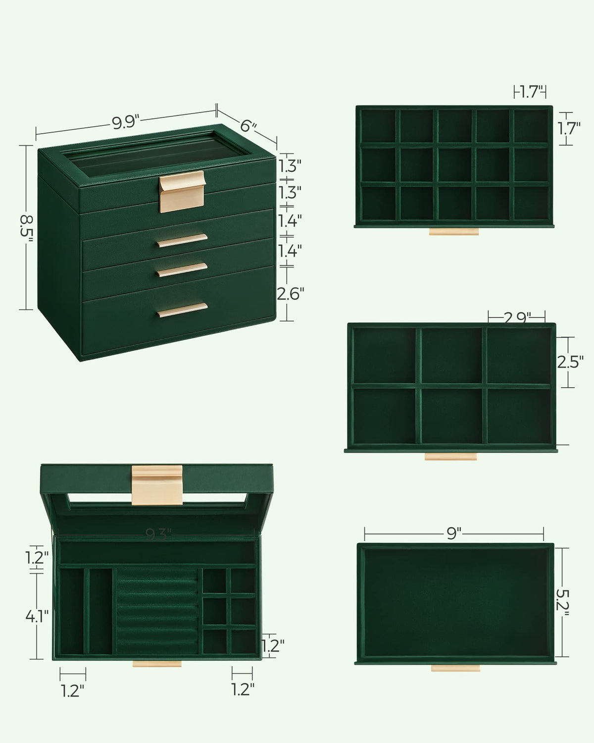 SONGMICS Jewelry Box Organizer 4 Layer Storage with 3 - SONGMICS Official Imagery - 4