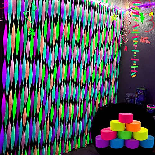 600 feet Glow Crepe Paper Streamers UV Glow Party Neon Streamer - Product Imagery