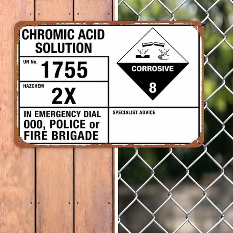 Interesting Metal Sign Chromic Acid Corrosive Warning Wall Decor - Product Imagery
