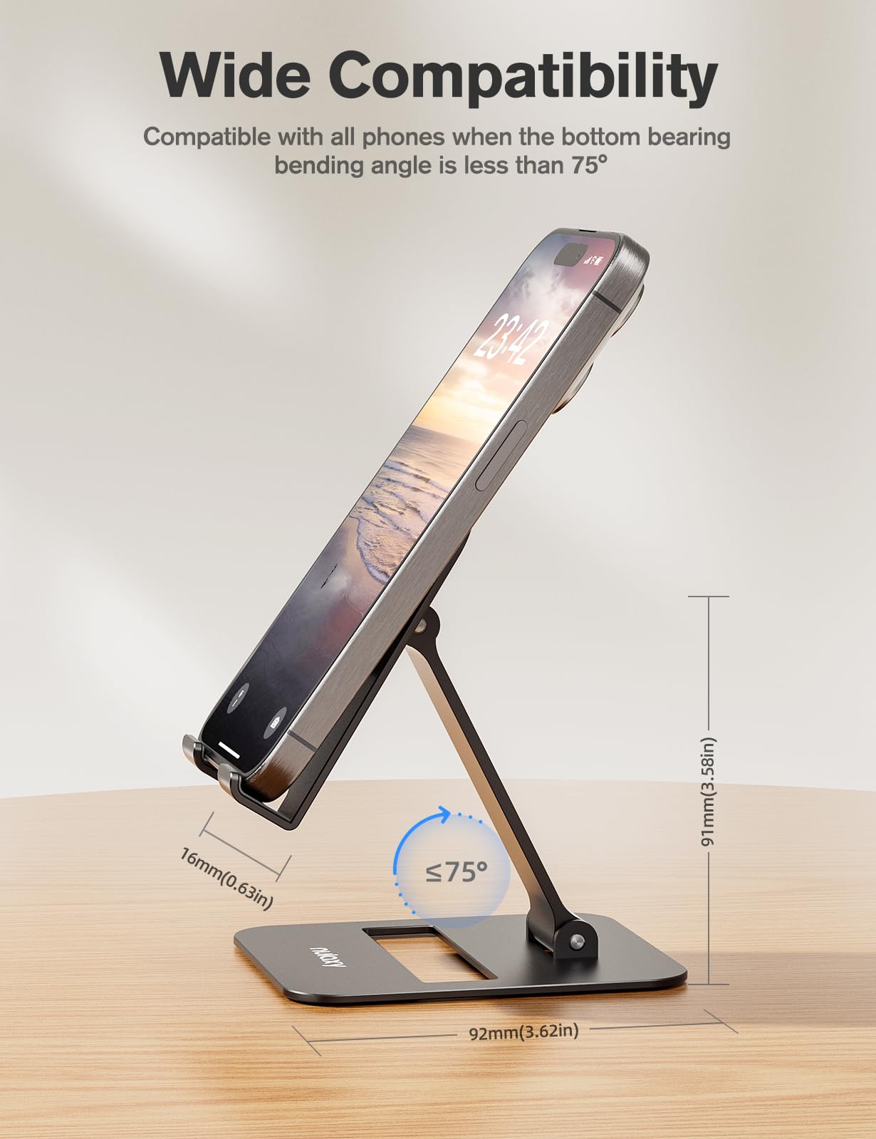 Nulaxy 2 Pack Aluminum Dual Folding Cell Phone Stand for Desk Bla - Nulaxy Official Product View 5
