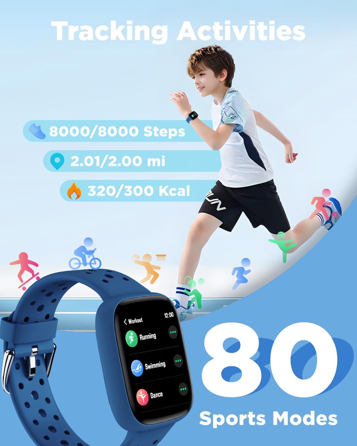 BIGGERFIVE Kids Smart Watch No Phone Needed, 1.8" Fitness Tracker Watc - View 3