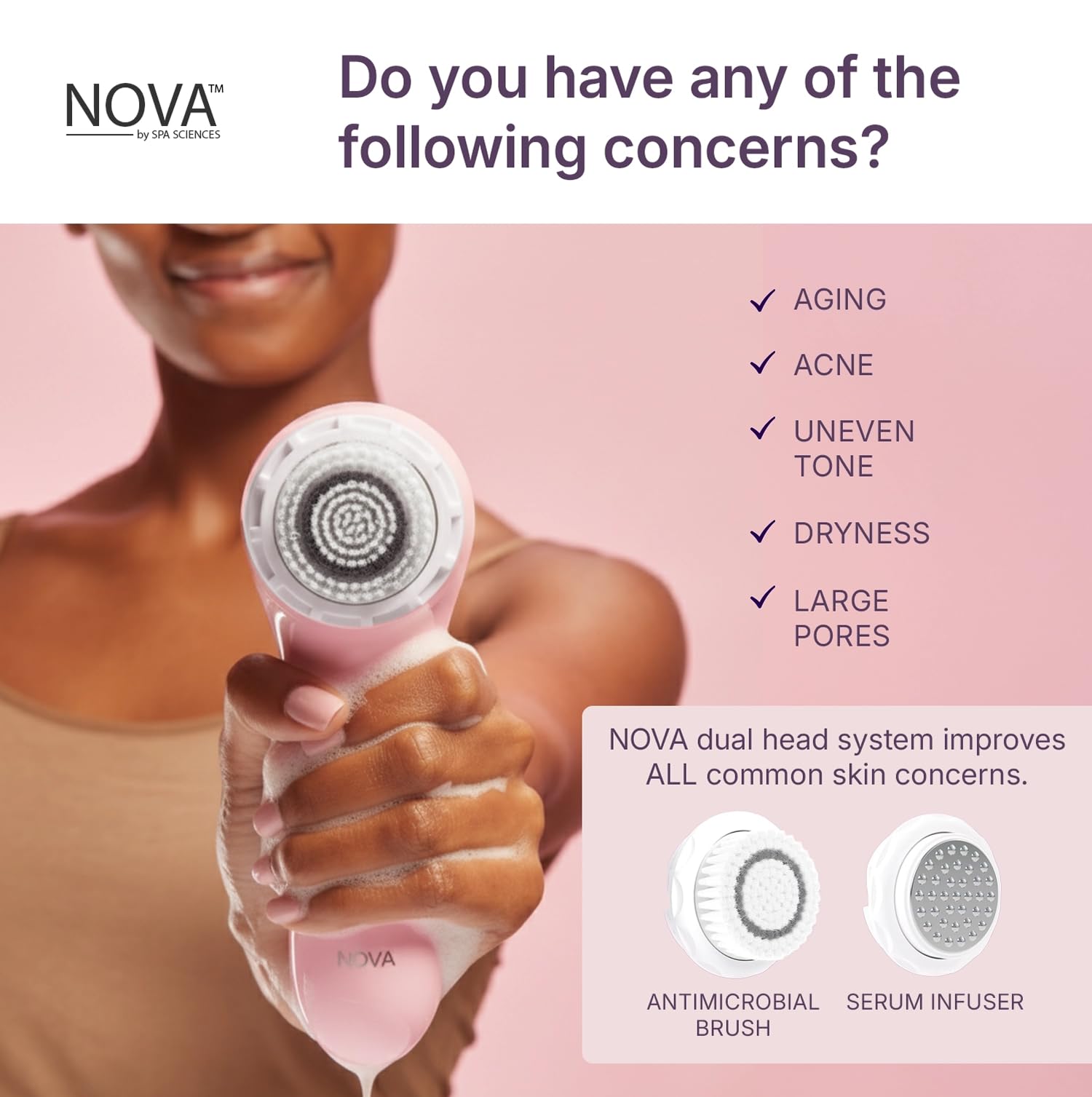 Spa Sciences NOVA Sonic Facial Cleansing Brush – Pink