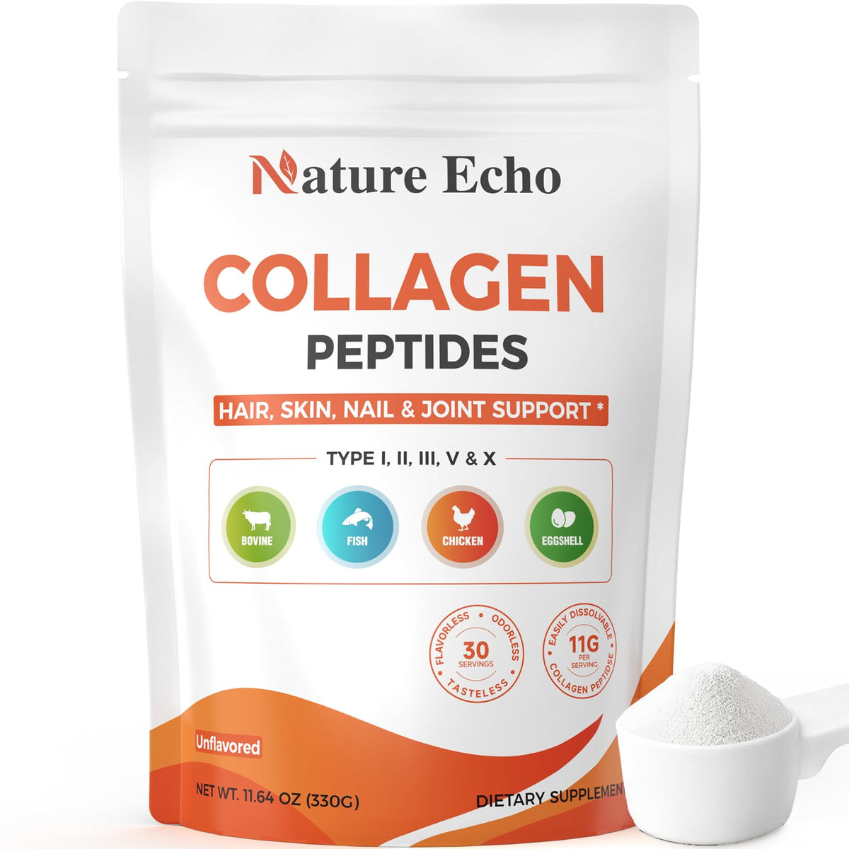 11g Hydrolyzed Collagen Peptides Supports Hair Skin Nails - Nature Echo Official Imagery - 1