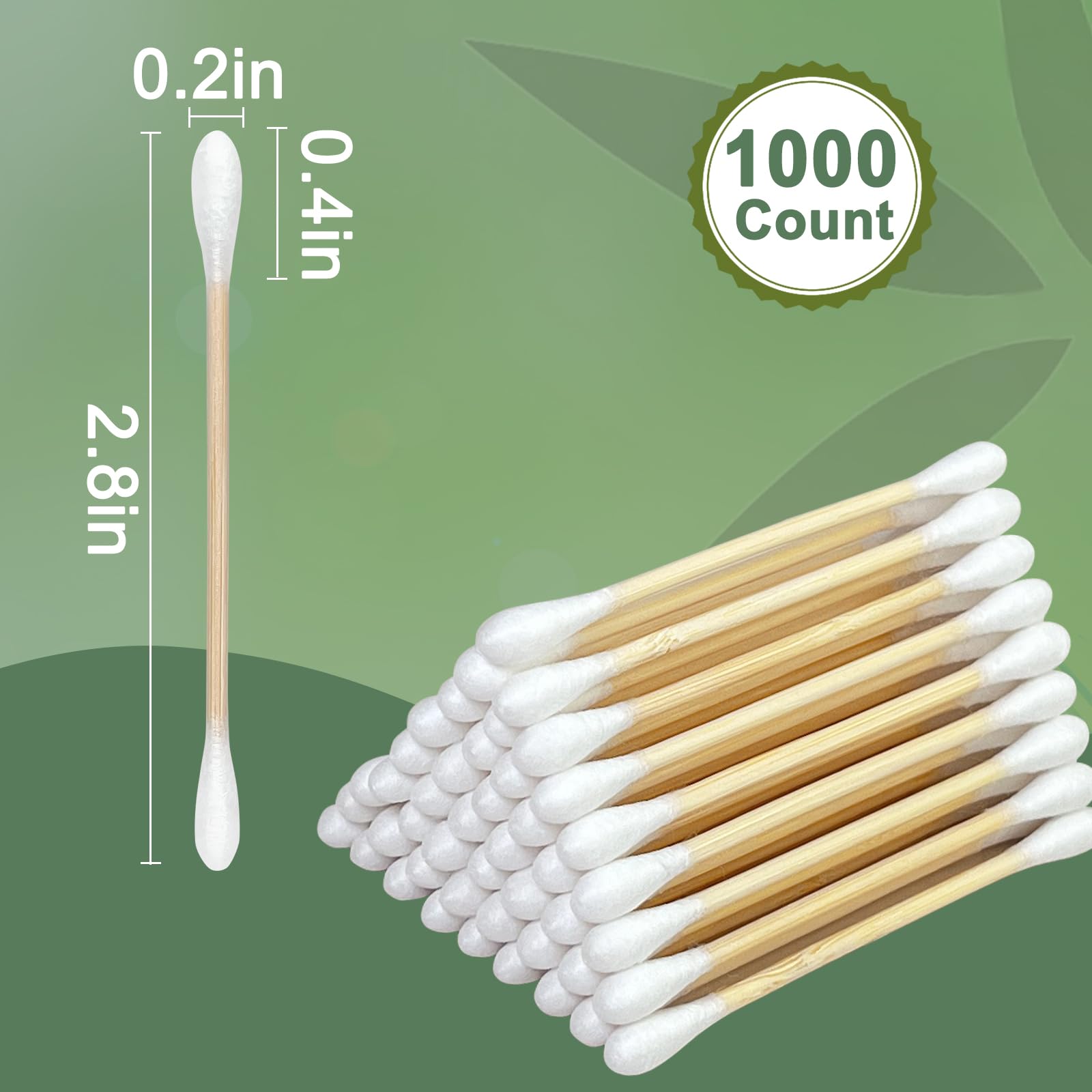 1000 Count Bamboo Cotton Swabs Soft Rounded Tips 10 Pack - Garrelett Official Product Imagery - 3