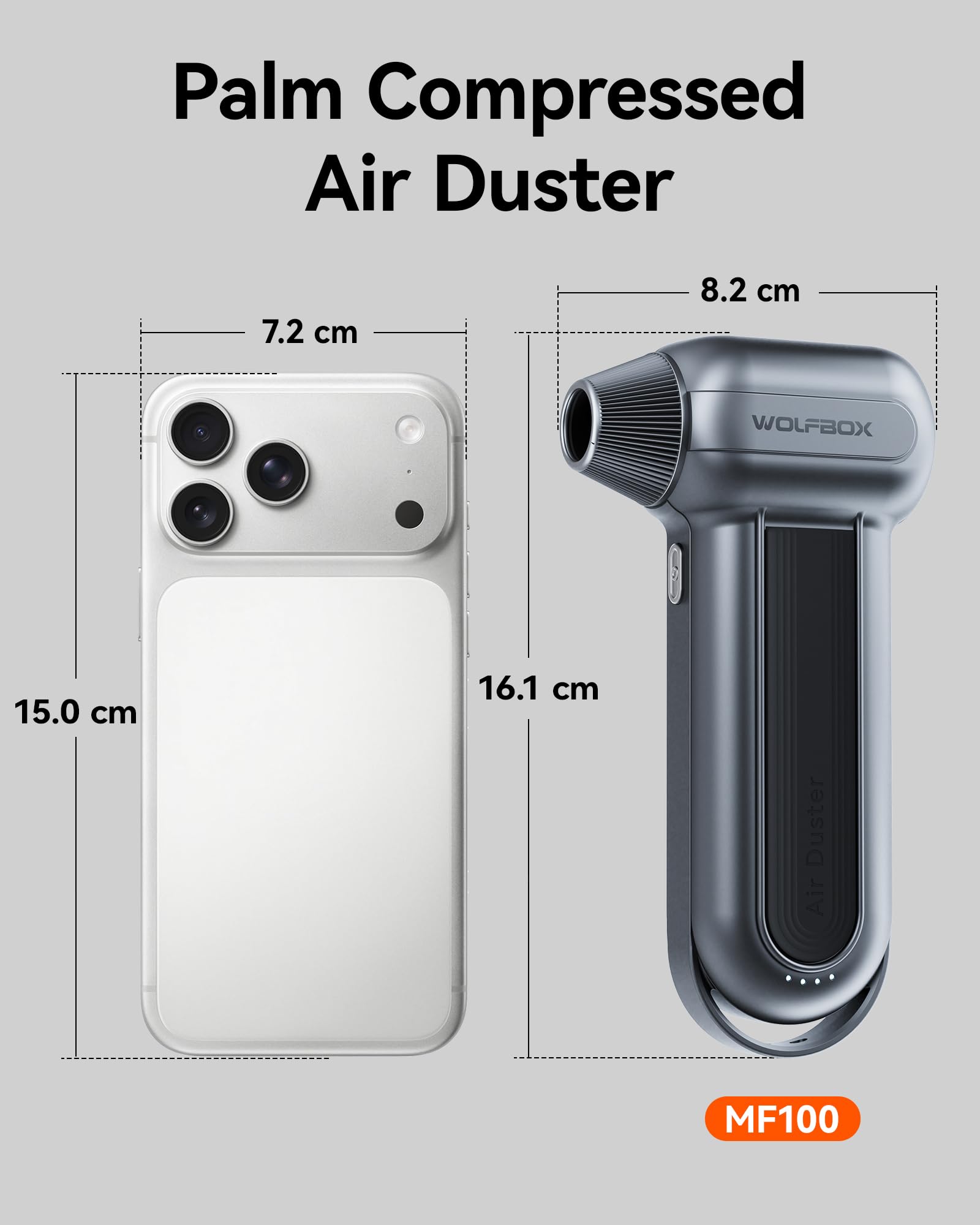 WOLFBOX MF100 Compressed Air Duster, 150000RPM Turbo Fan, 45 m/s by WOLFBOX - Angle View 2