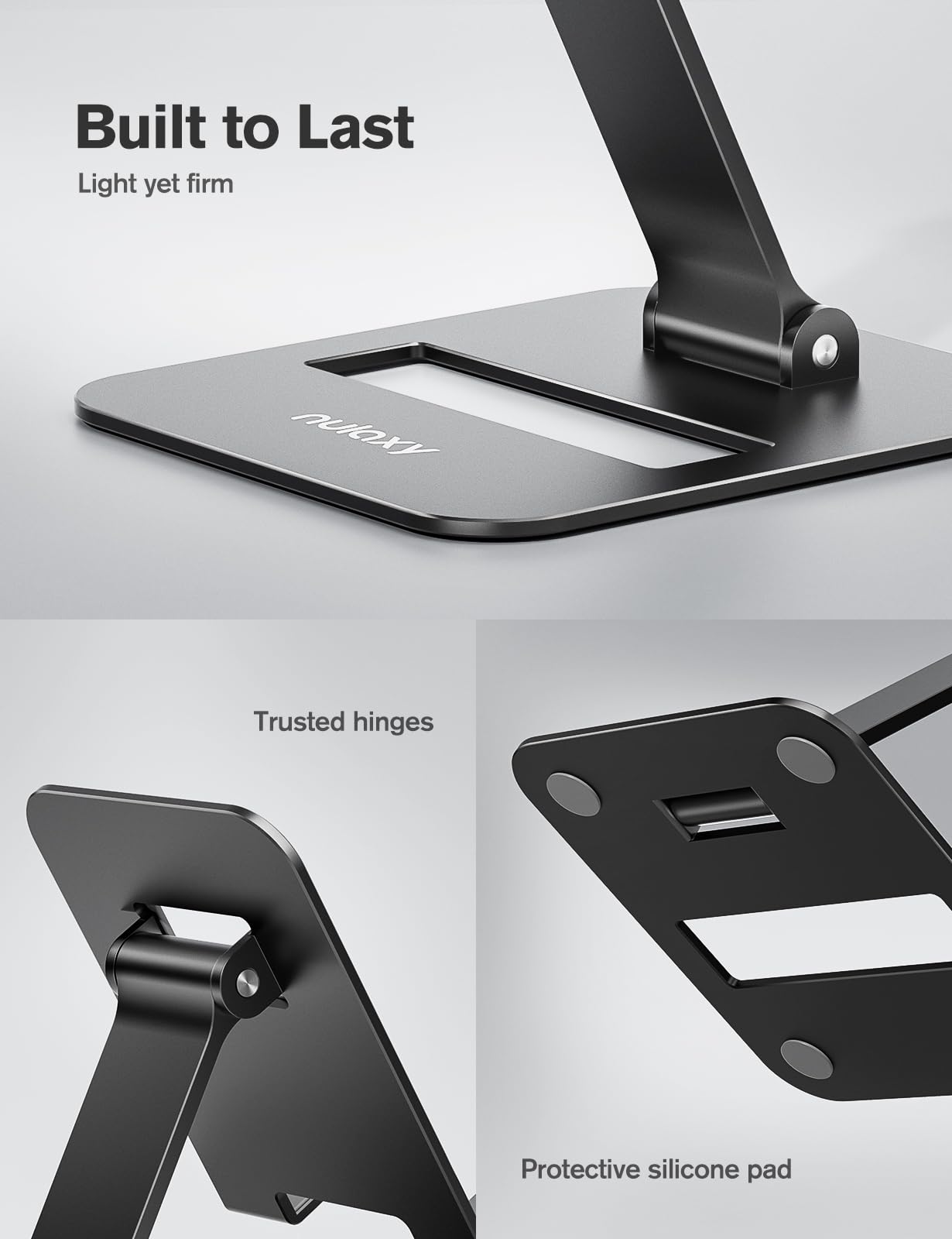 Nulaxy 2 Pack Aluminum Dual Folding Cell Phone Stand for Desk Bla - Nulaxy Official Product View 4