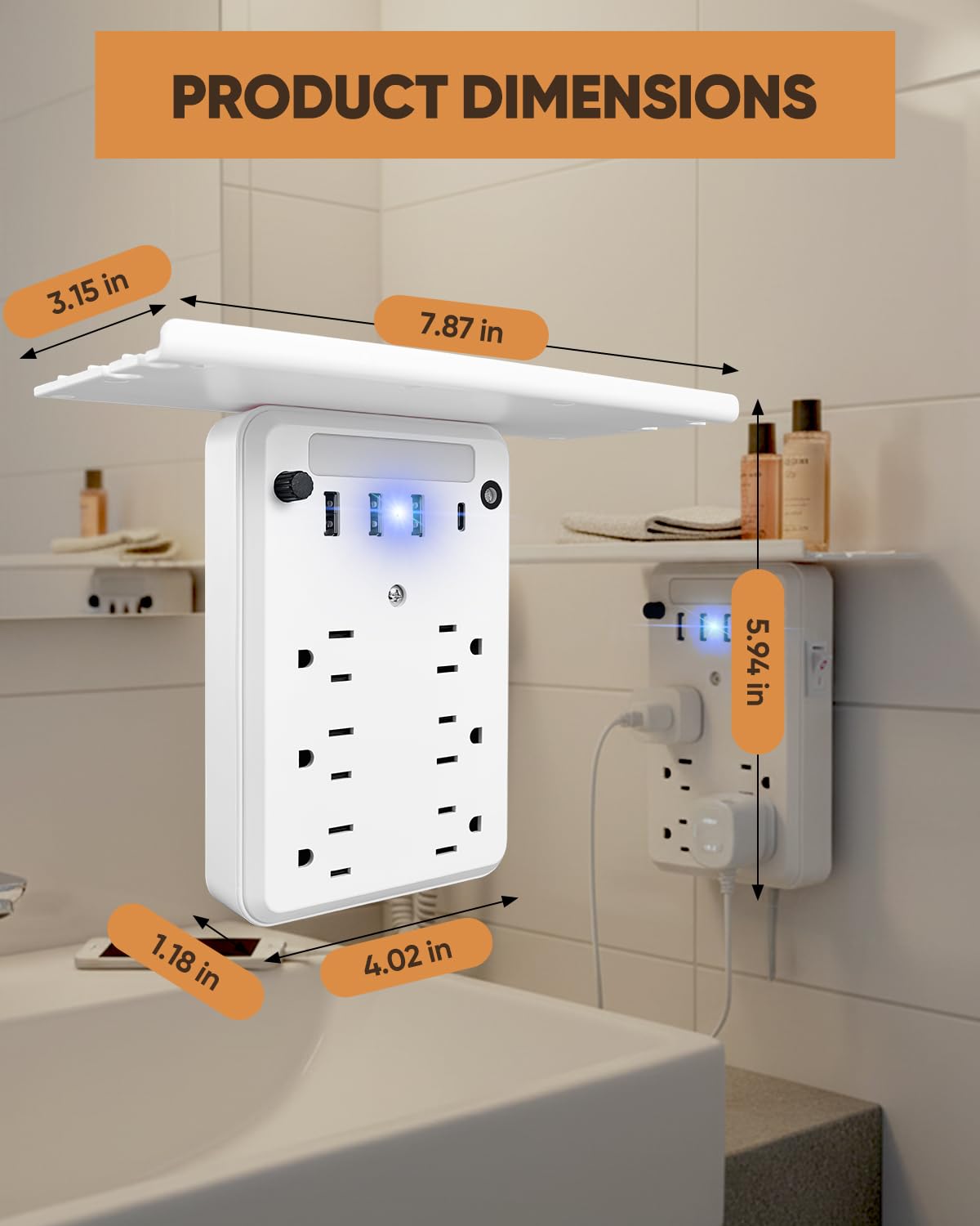 Saker Outlet Extender with Night Light 6 AC 4 USB Surge - Saker Official Imagery - 8