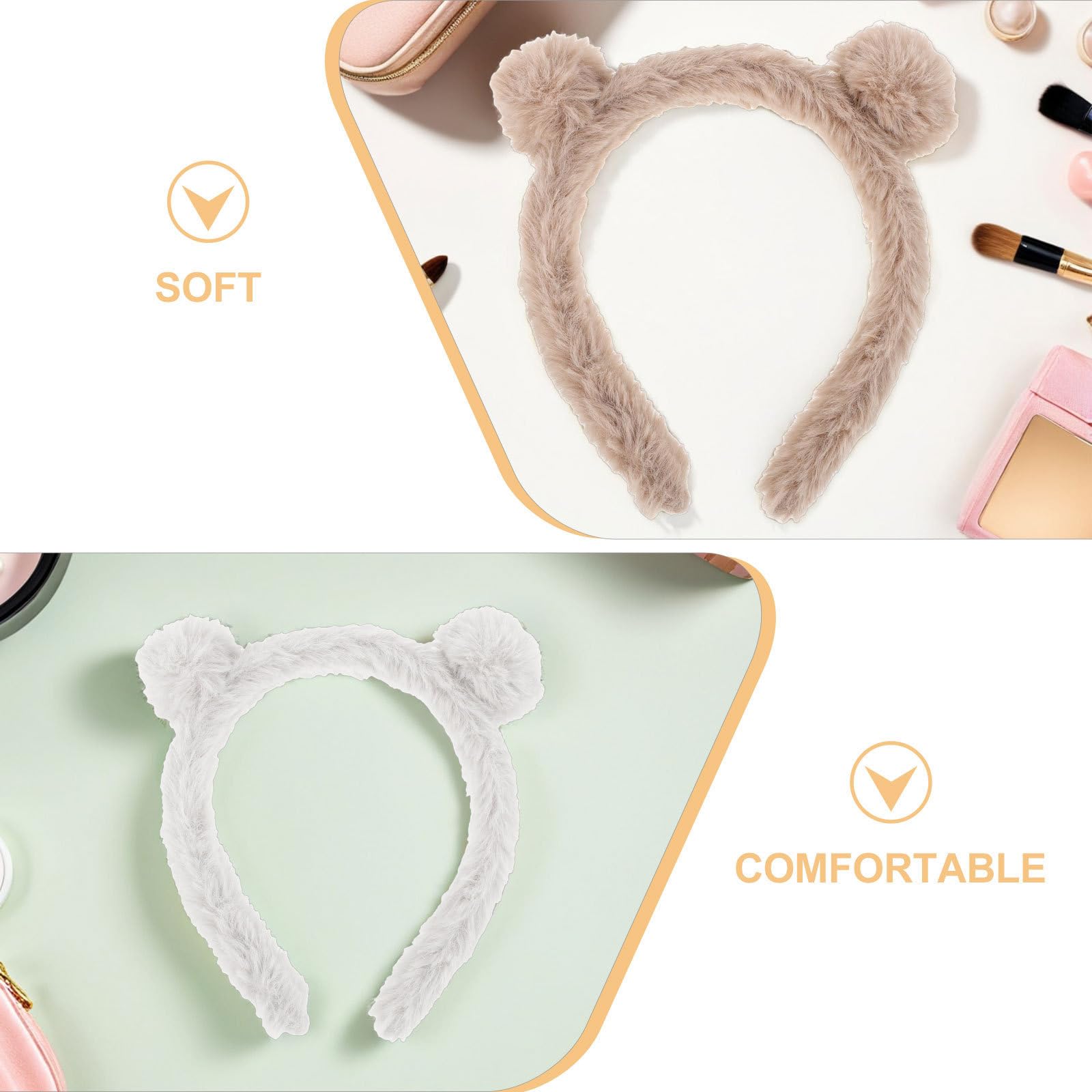 Yardwe plush bear ears hairband set with two cute, fluffy hairbands featuring bear ears for women, soft and cozy for everyday wear