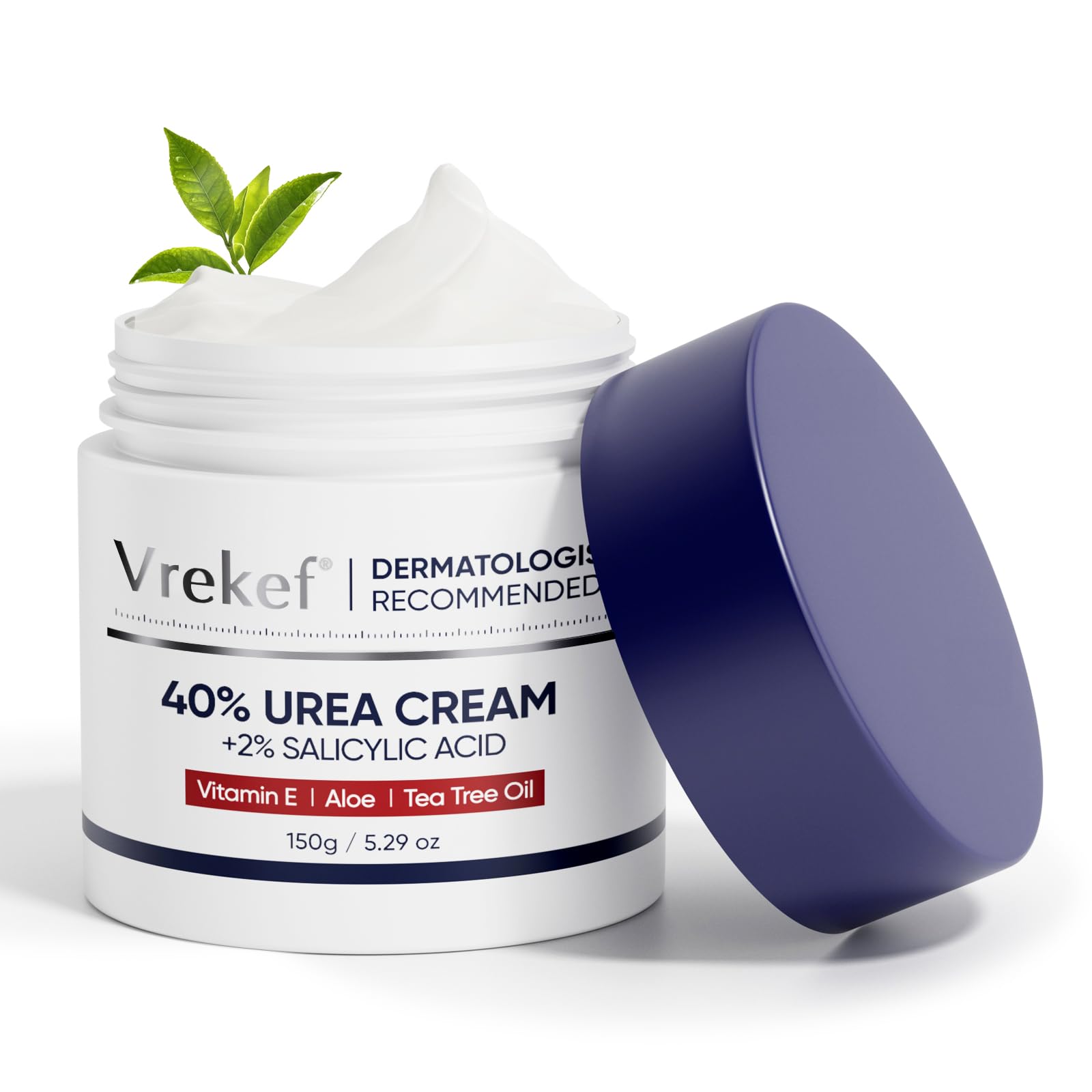 VREKEF dry heel repair moisturizer with 60% urea and salicylic acid in a 5oz tube, designed for cracked, rough skin.