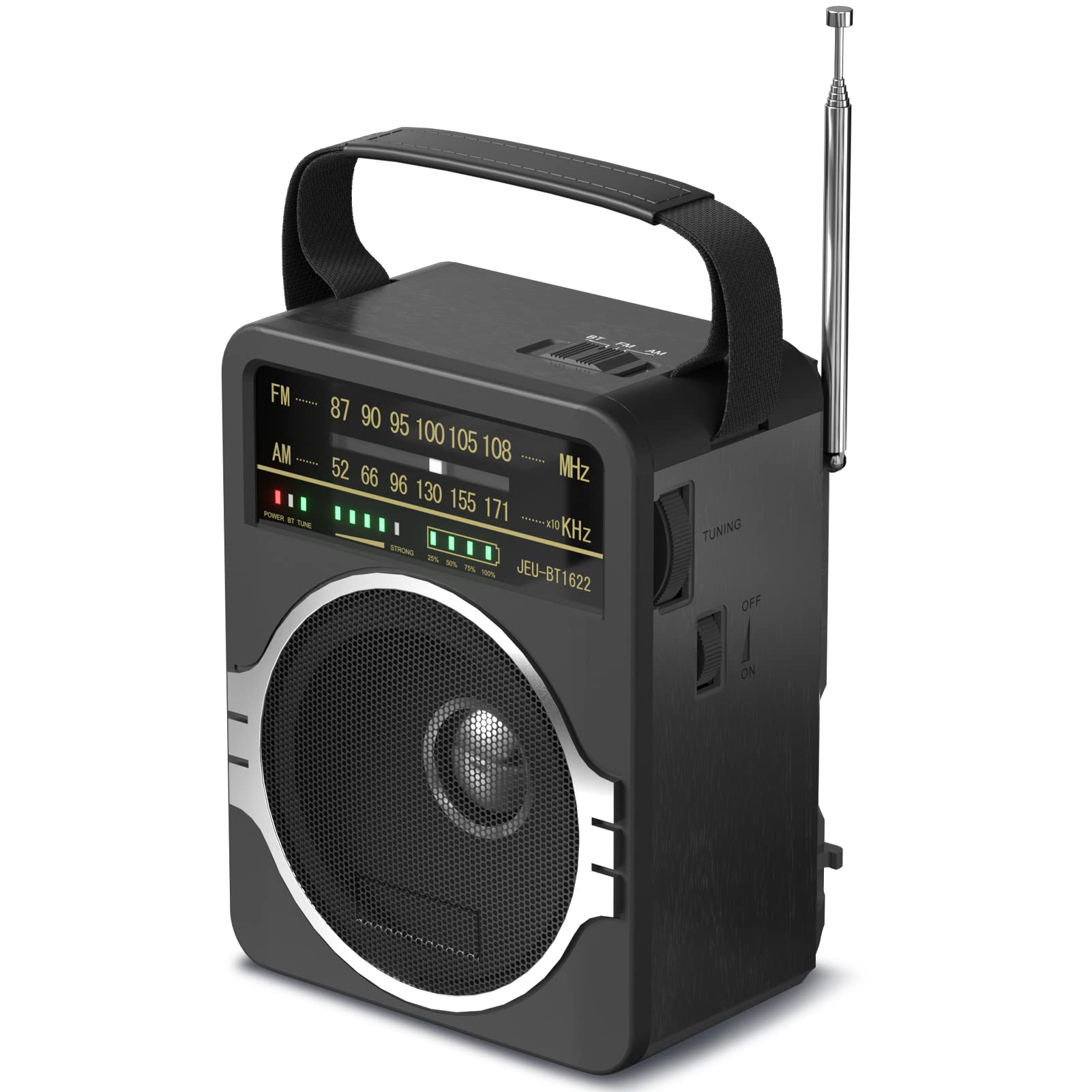 JEUJUG Portable AM FM Bluetooth Radio – 5W Loud Speaker