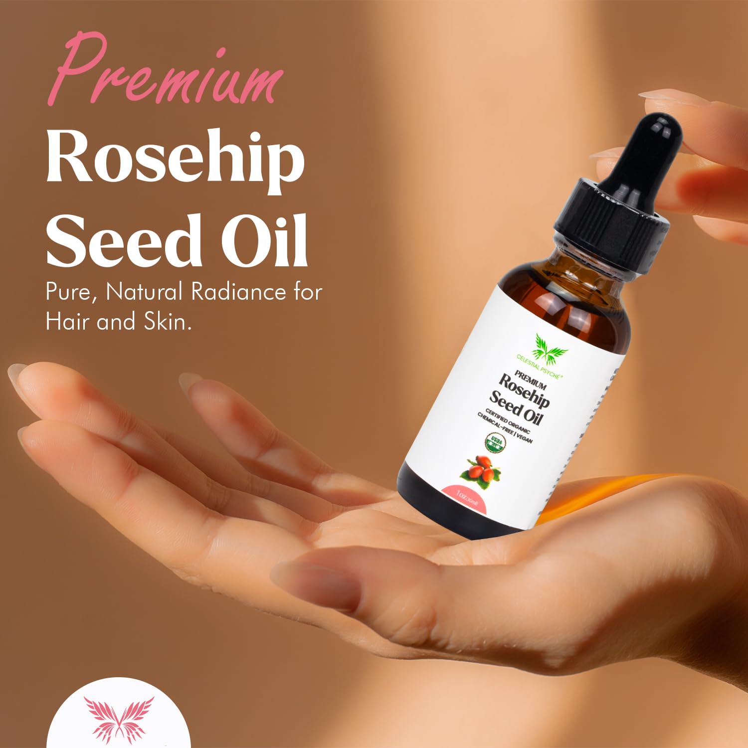 Celestial Psyché USDA Certified Organic Rosehip Seed Oil 100% Pure Natural, - Celestial Psyché Official Product View 3