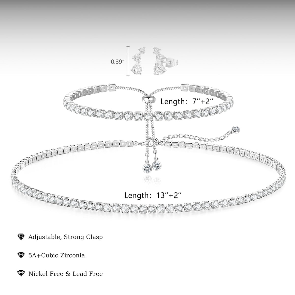 Tennis Necklace Bracelet for Women Dainty Sterling Sliver - LULII Official Imagery - 3