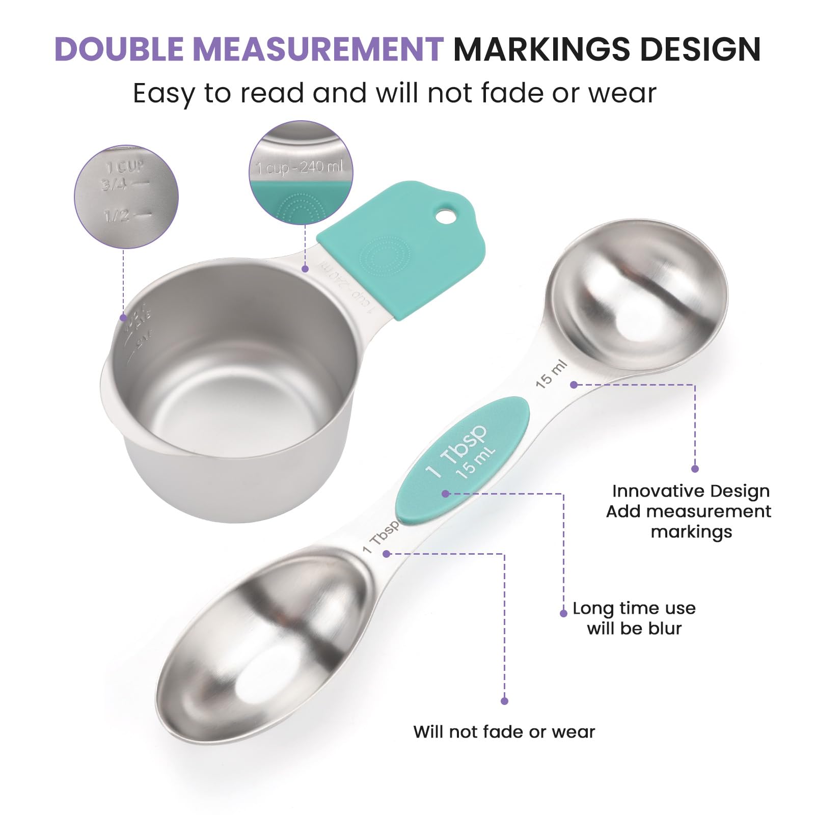 HOUJIP Magnetic Measuring Cups and Spoons Set-Heavy Duty 304 Stai by HOUJIP - Angle View 4