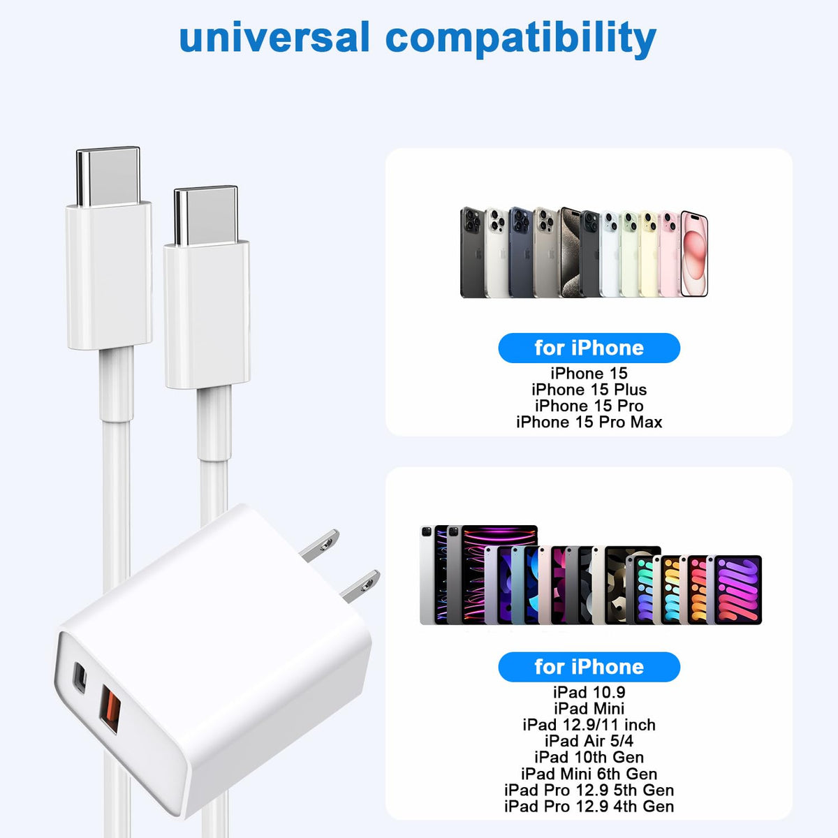 10FT iPhone 17 16e Fast Charger 2Pack 20W Dual Port USB C A - DelTucci Official Imagery - 8