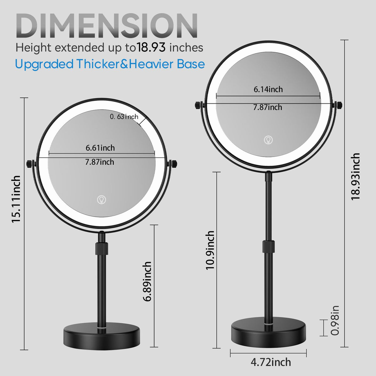 Nicesail LED Lighted Makeup Mirror Tabletop Black 8 Inch 10X - Nicesail Official Imagery - 4