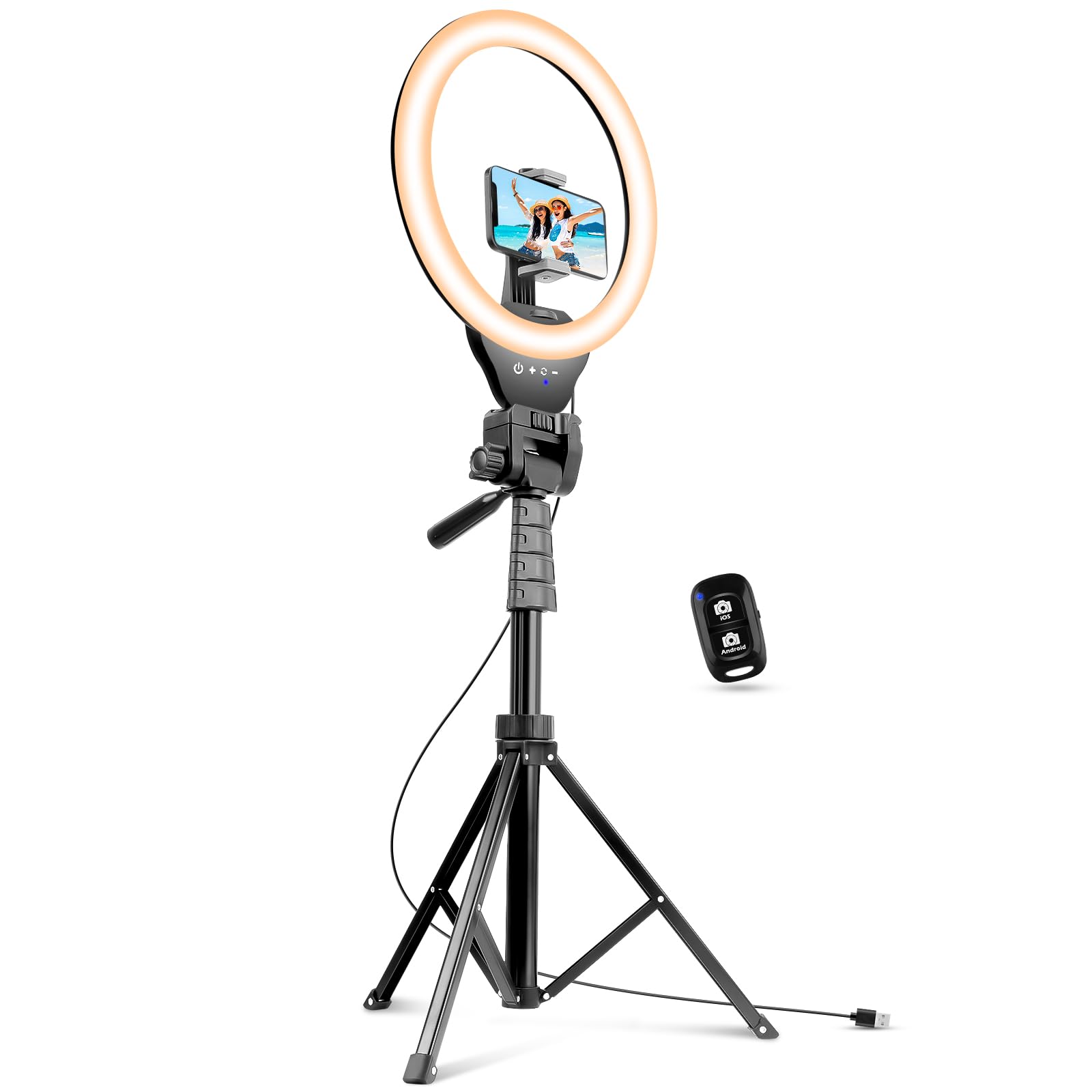 SENSYNE 12-inch ring light with adjustable tripod, phone holder, and remote for professional photography and video lighting.