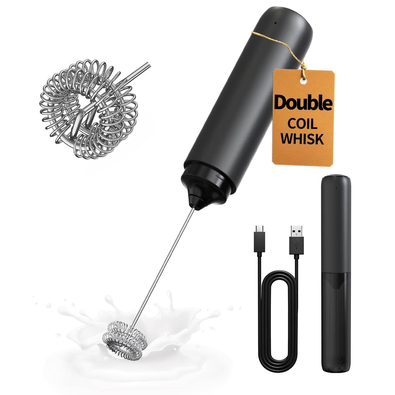 CIRCLE JOY Rechargeable Milk Frother Handheld, Dual Coil Whisk He - CIRCLE JOY Official Product View 1