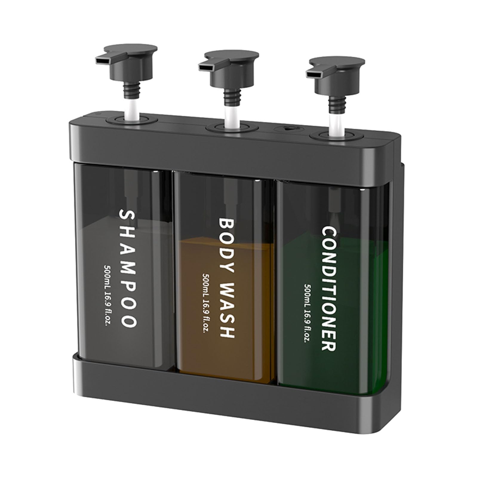 Omabeta Refillable Soap Dispenser Stylish 3 Chamber Design for Desktop or Wall Anywhere 500ml Pump (Dark Gray)