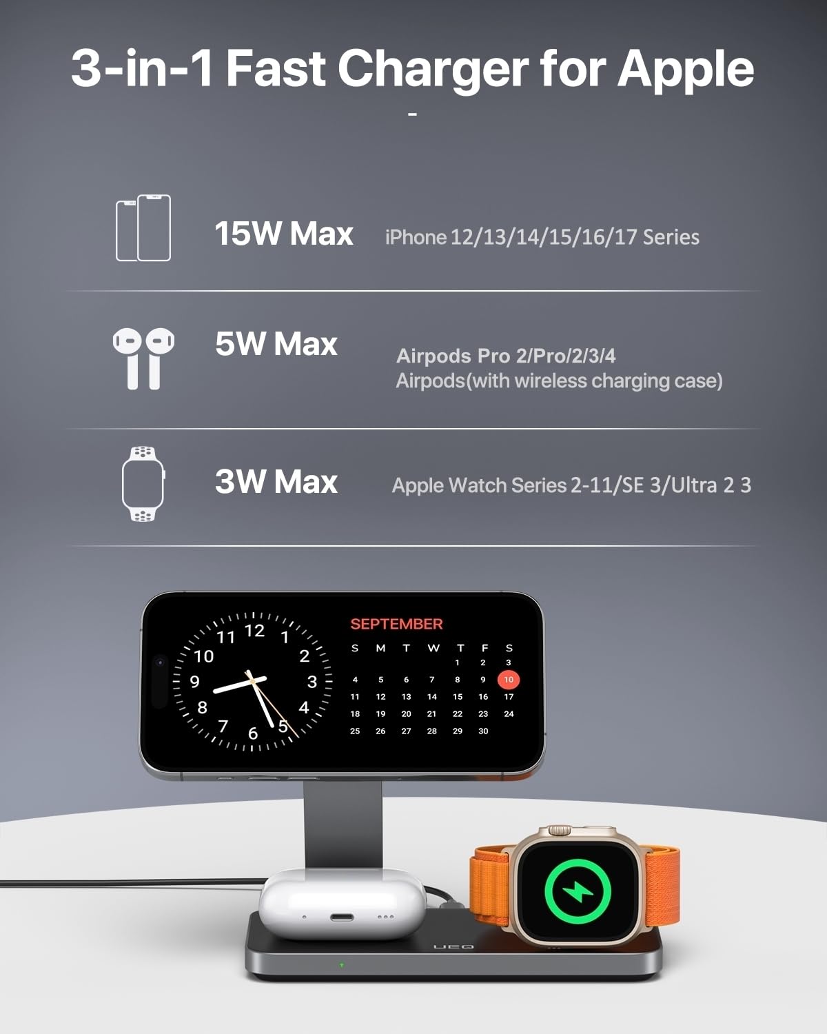 UEQ Foldable 3 in 1 Wireless Charging Station for Apple Magsafe Charge - View 6