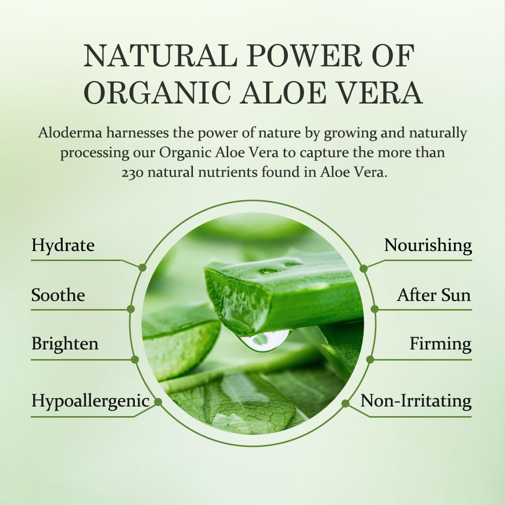 Aloderma Organic Aloe Vera Gel in a 4.02 oz jar, pure aloe vera skin moisturizer with soothing, natural ingredients.