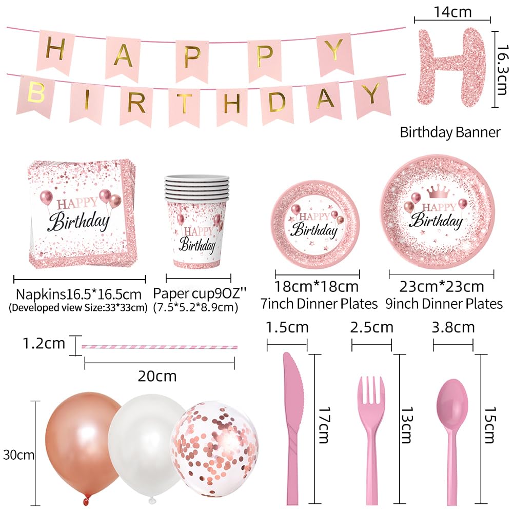 Rose Gold Birthday Party Supplies 212Pcs Disposable Party - Fishdown Official Imagery - 4