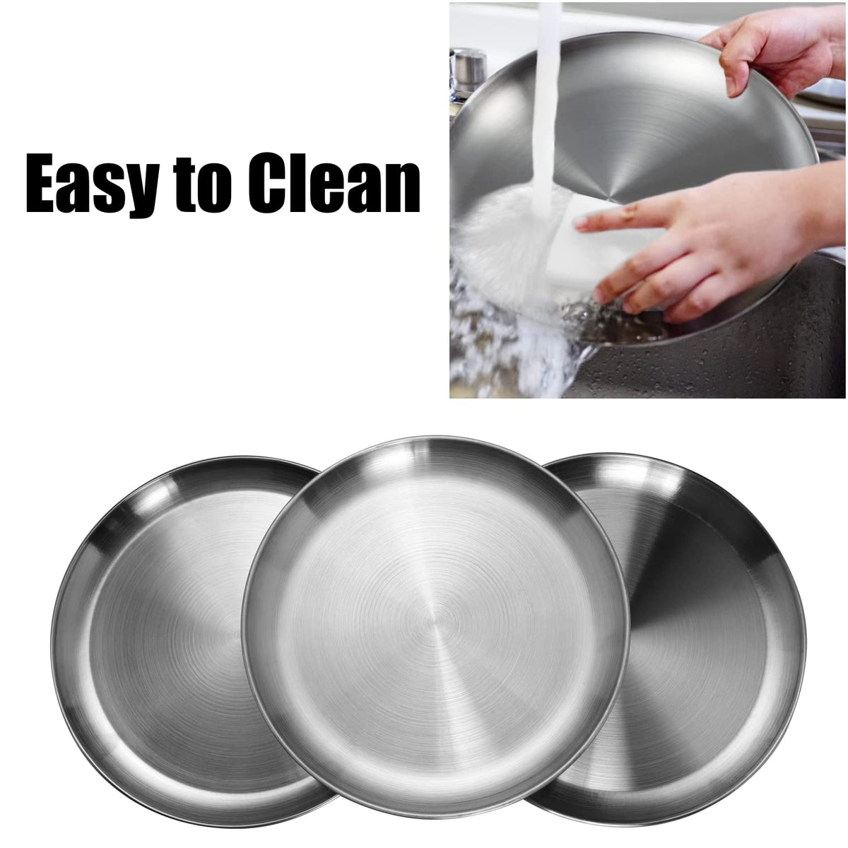 CAMBUY Stainless Steel Plates 9 inch 10 Pcs Metal Dinner - CAMBUY Official Imagery - 6