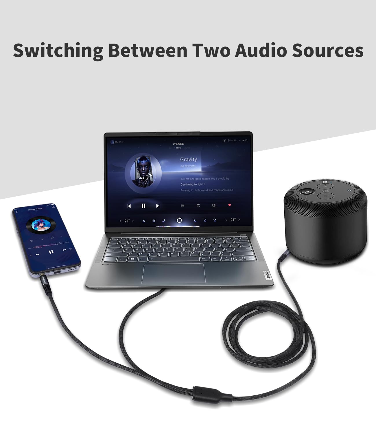 SQWRWY 3.5mm Male to Dual 3.5mm Male Stereo Audio Y-Splitter Cabl by SQWRWY - Angle View 4
