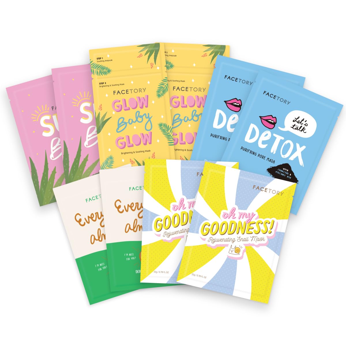 FACETORY Favorite 5 Korean Face Mask Variety Pack, Glass Skin - FACETORY