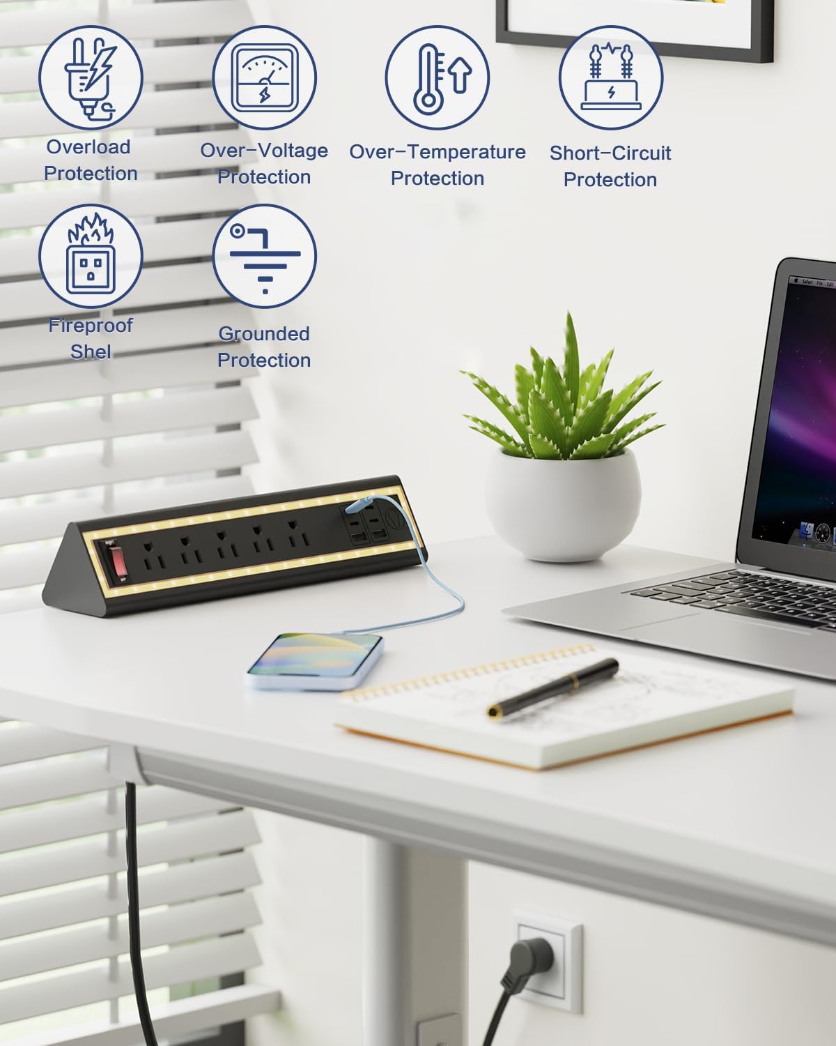 Desk Clamp Power Strip with Nightlight 40W Fast Charging 6FT - NYYTGE Official Imagery - 6