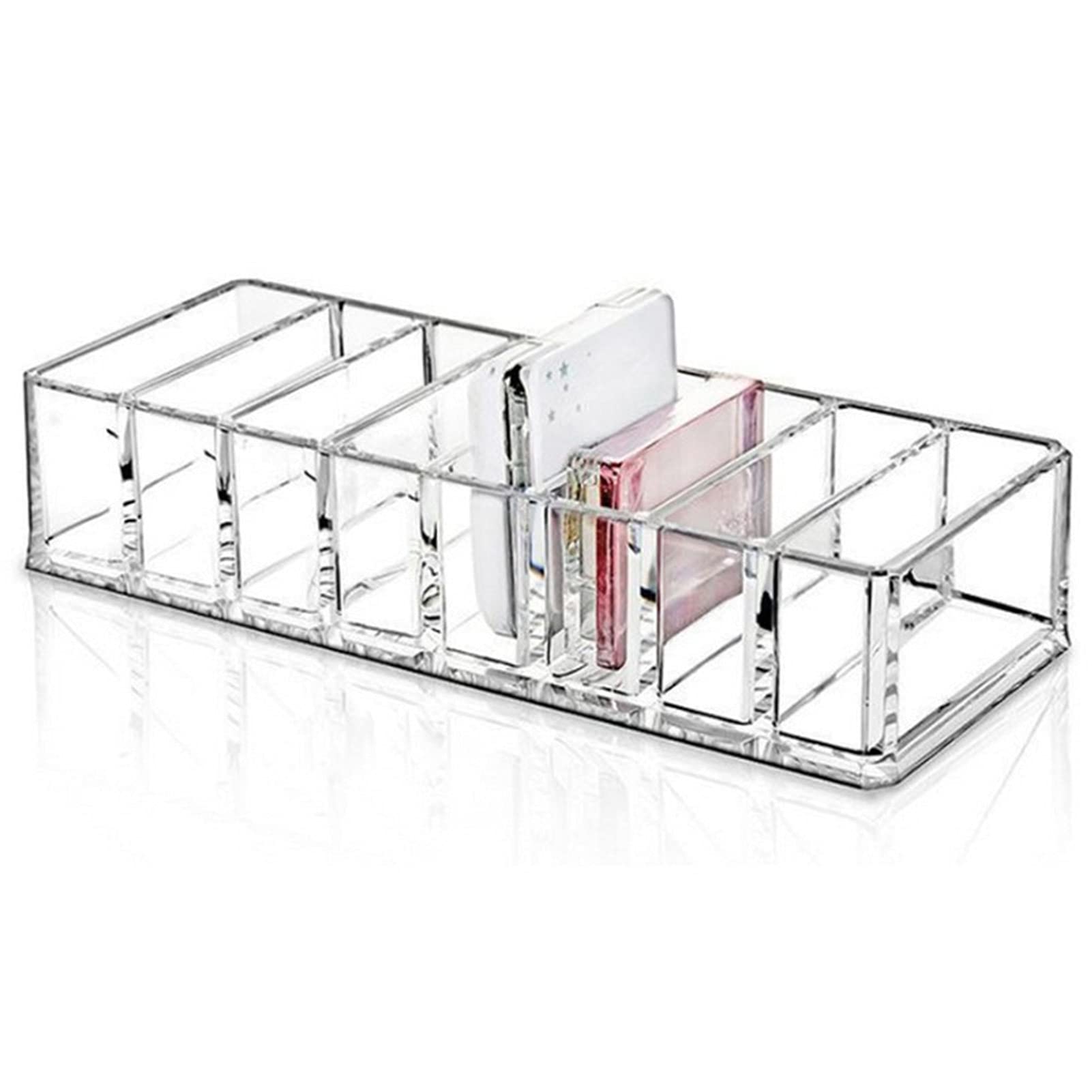 RIZGHWOY Transparent Cosmetic Organizer Rack Toiletry Shelf Holder Plastic Washable for Makeup Storage in Home and Store with 6 Compartments