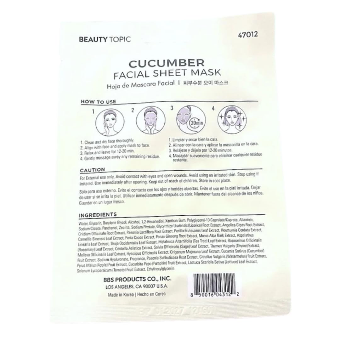 Beauty Topic Cucumber Facial Sheet Mask, 5 Sheets - KATZ BEAUTY CENTRAL