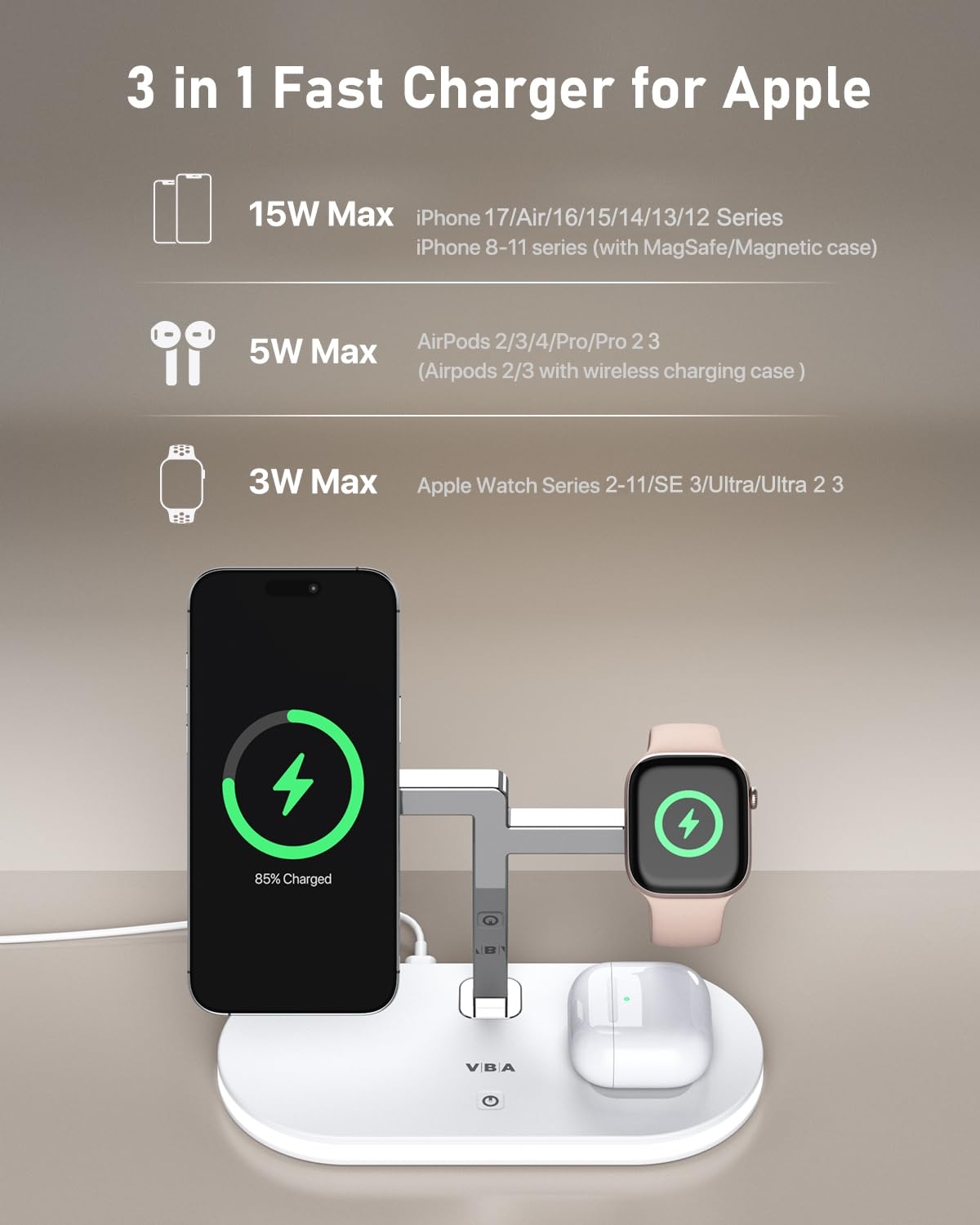 VBA 4 in 1 Wireless Charging Station for Apple MagSafe Charger,Fa - VBA Official Product View 6