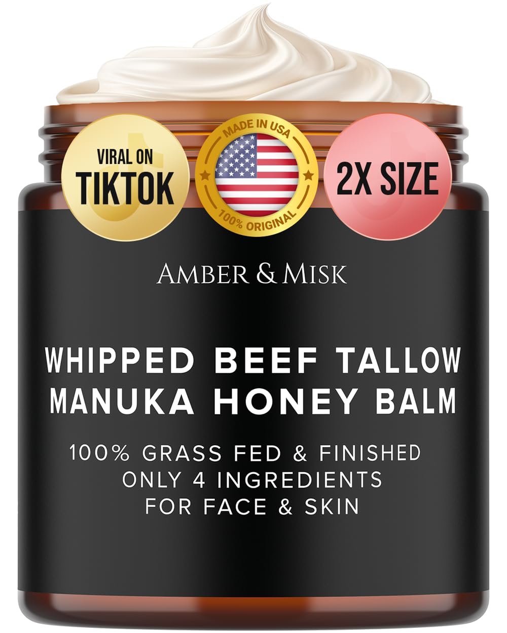Amber & Misk Whipped Beef Tallow and Honey Balm, 100% Grass Fed Beef T - View 2