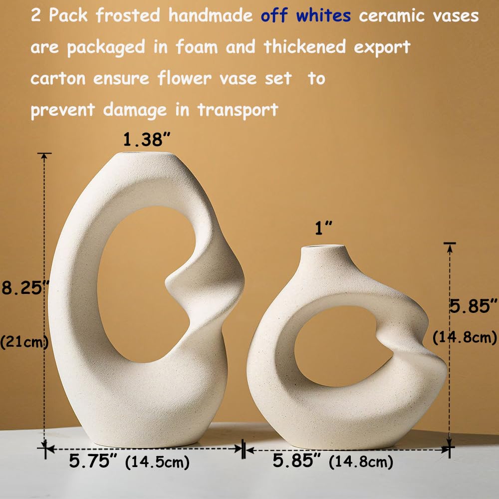 Modern White vase Set of 2 Pampas Grass Ceramic vases for - VSWINGBO Official Imagery - 3
