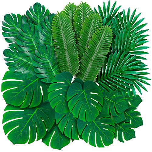 108 Pack Palm Leaves Artificial Tropical Monstera - 6 Kinds - Product Imagery