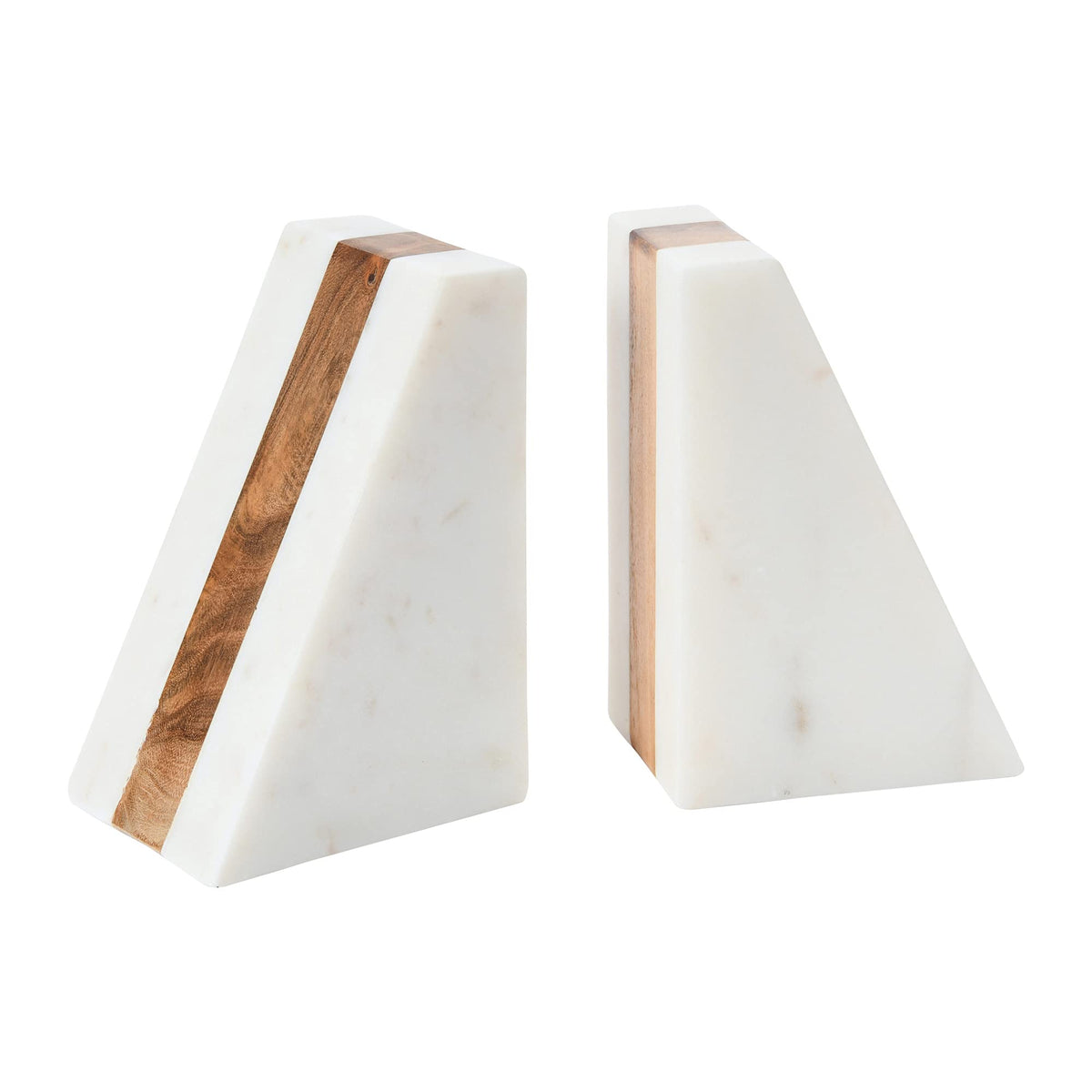 Main Mesa Marble Geometric Bookends with Wood Inlay White - Main + Mesa Official Imagery - 1
