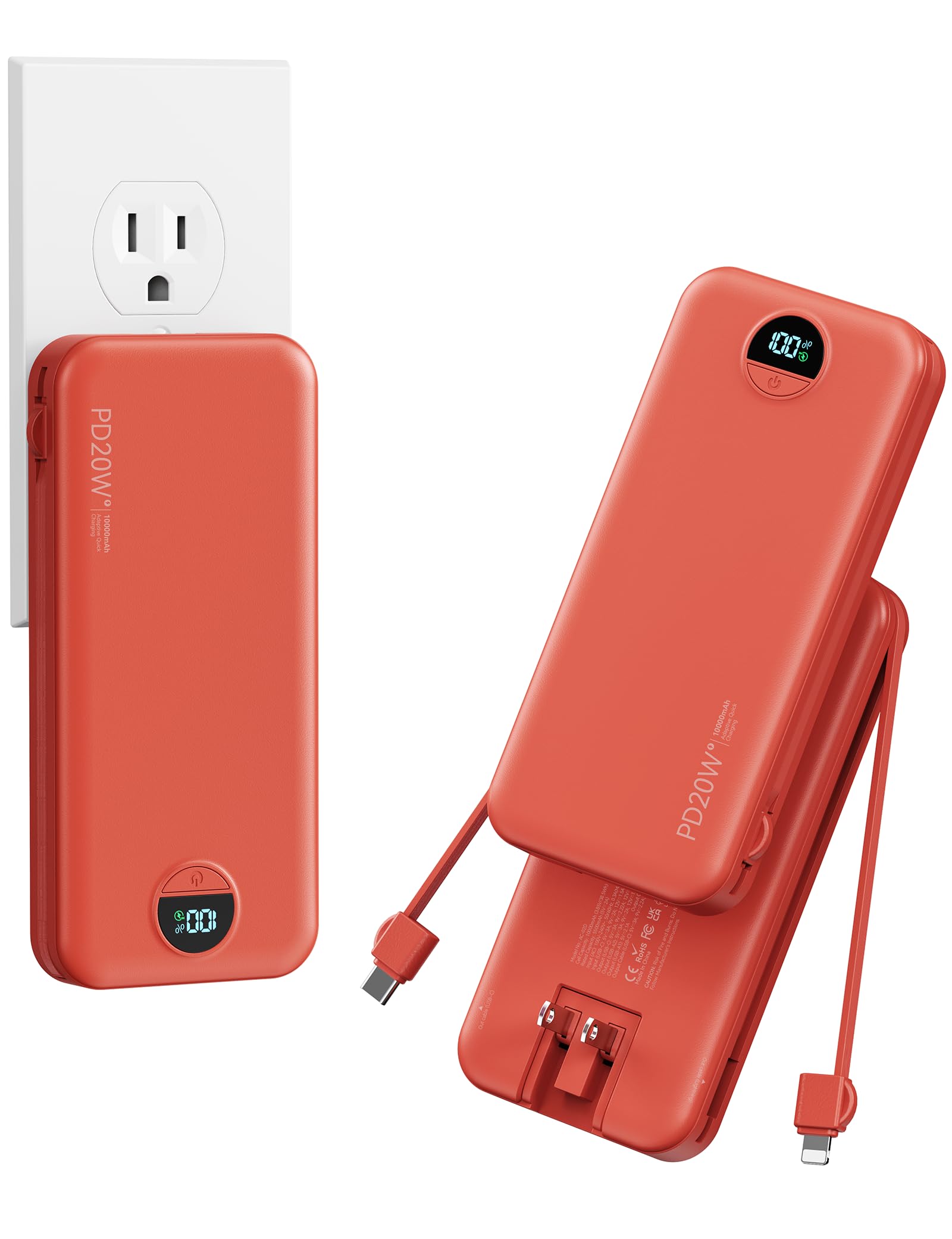 10000mAh Compact Portable Charger Power Bank with Built in - aonidi Official Imagery - 2