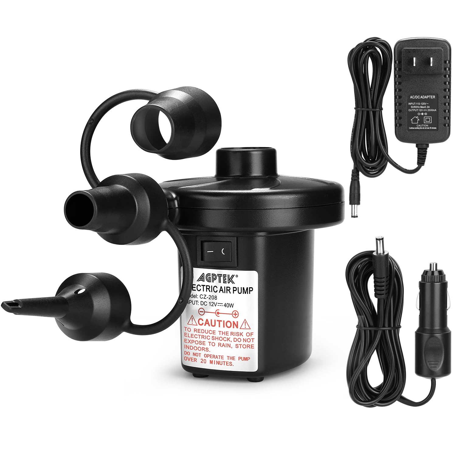 AGPTEK Electric Air Pump for Inflatables,110V AC &12V DC Inflator Defl - View 1