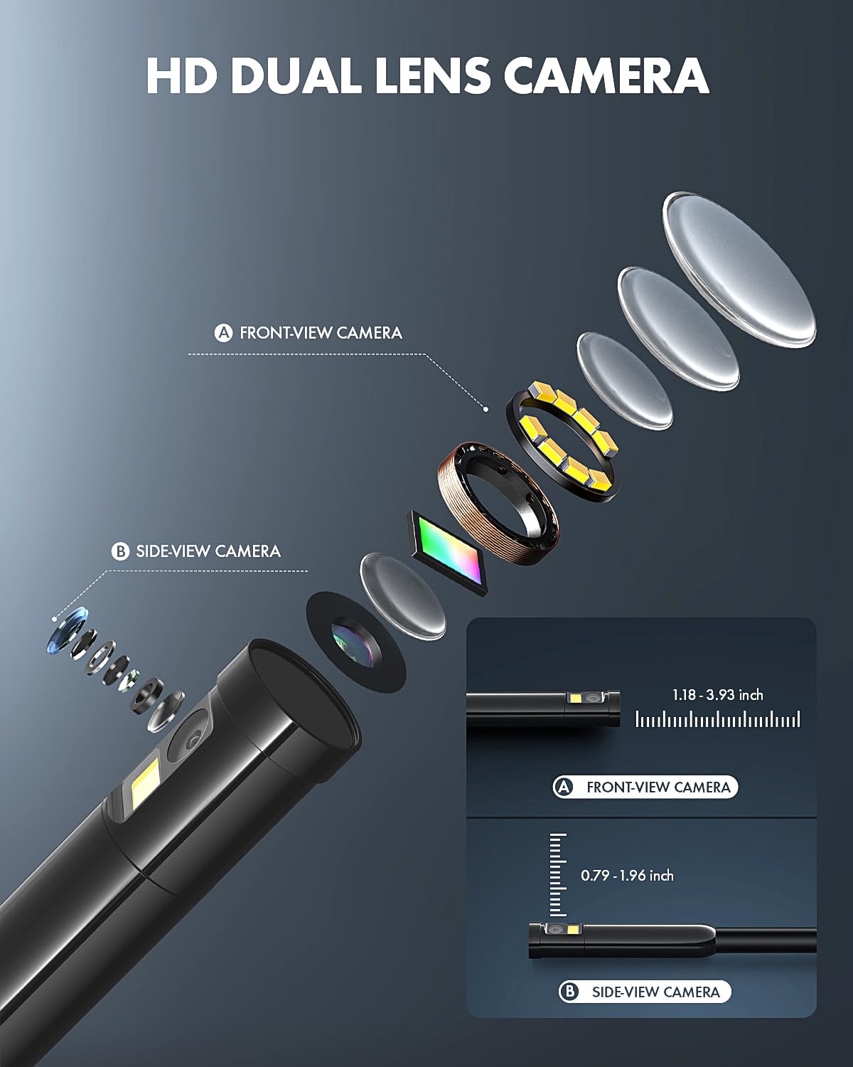 Anykit Dual Lens Endoscope Camera Type C Borescope with 8 - Anykit Official Imagery - 3