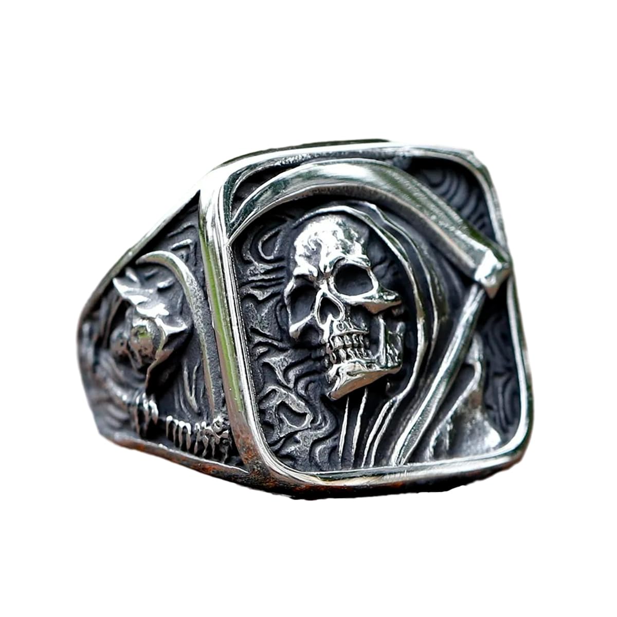 Grim Reaper Ring for Men Gold Skull with Scythe Signet - ZMY Home Official Imagery - 8