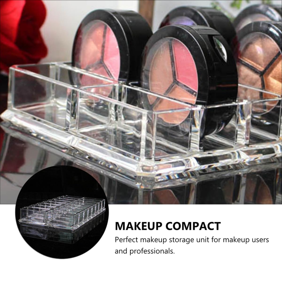 TEHAUX Acrylic Makeup Display Case 16-grid Double-row Compact Powder Organizer Cosmetic Storage Box for Beauty Care and Vanity Table