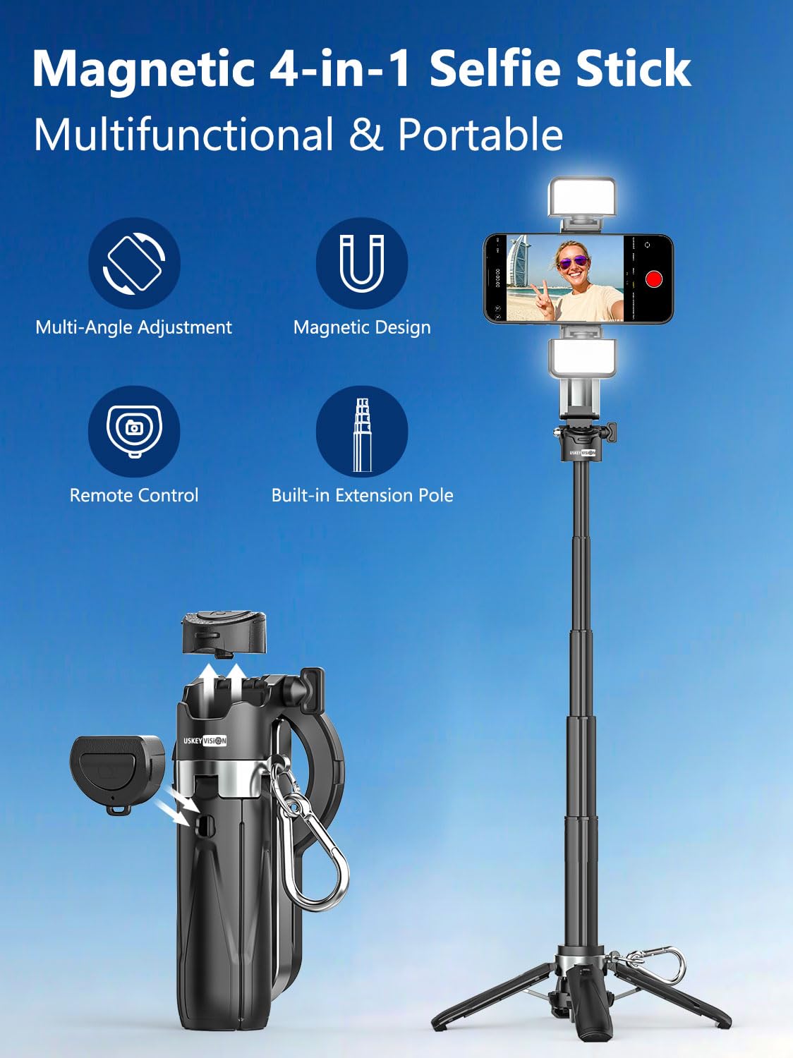 Upgraded 4 in 1 Magnetic Mini Selfie Stick for iPhone with - USKEYVISION Official Imagery - 4