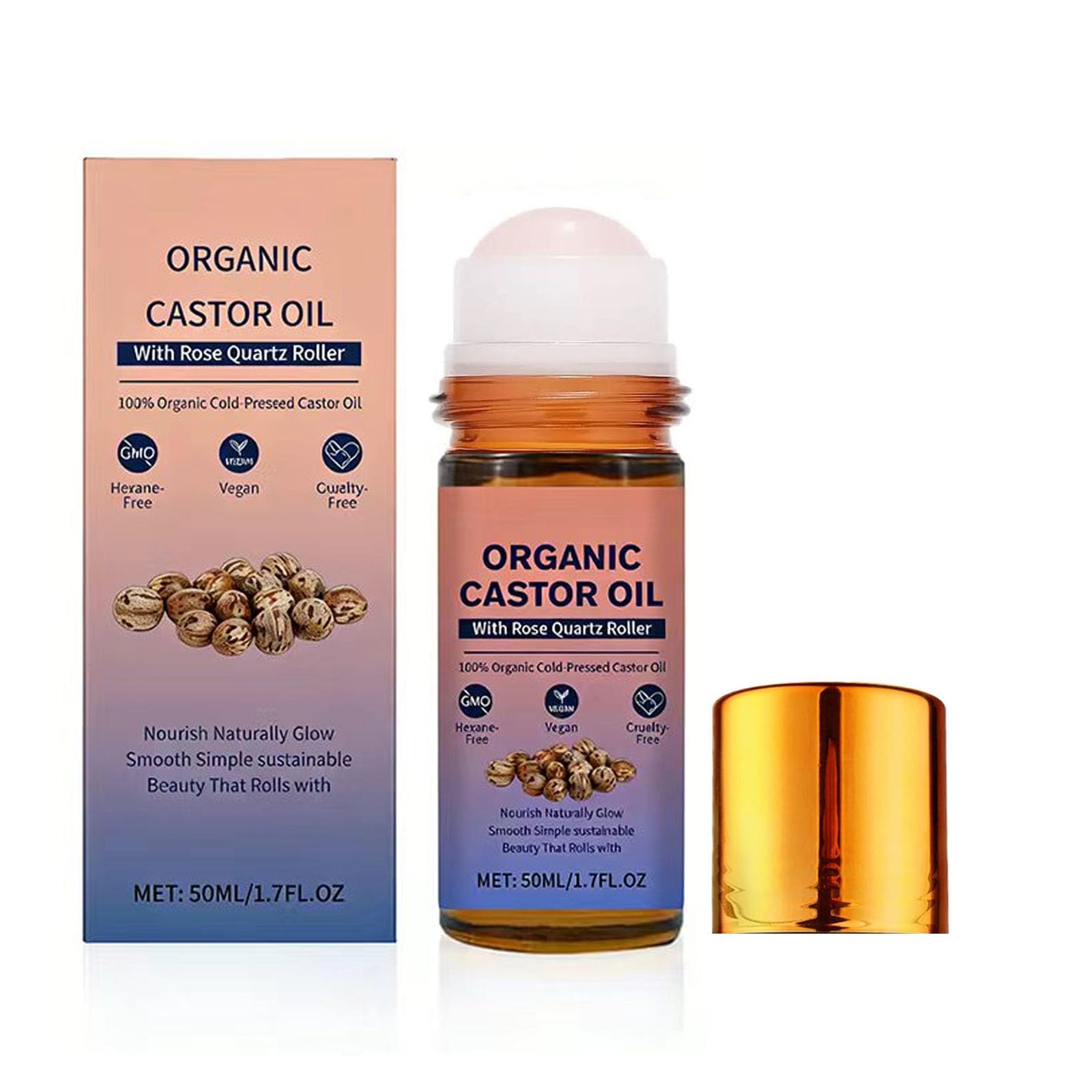 Organic Castor Oil Roll On with Rose Quartz Roller 100 - HTBGAA Official Imagery - 2