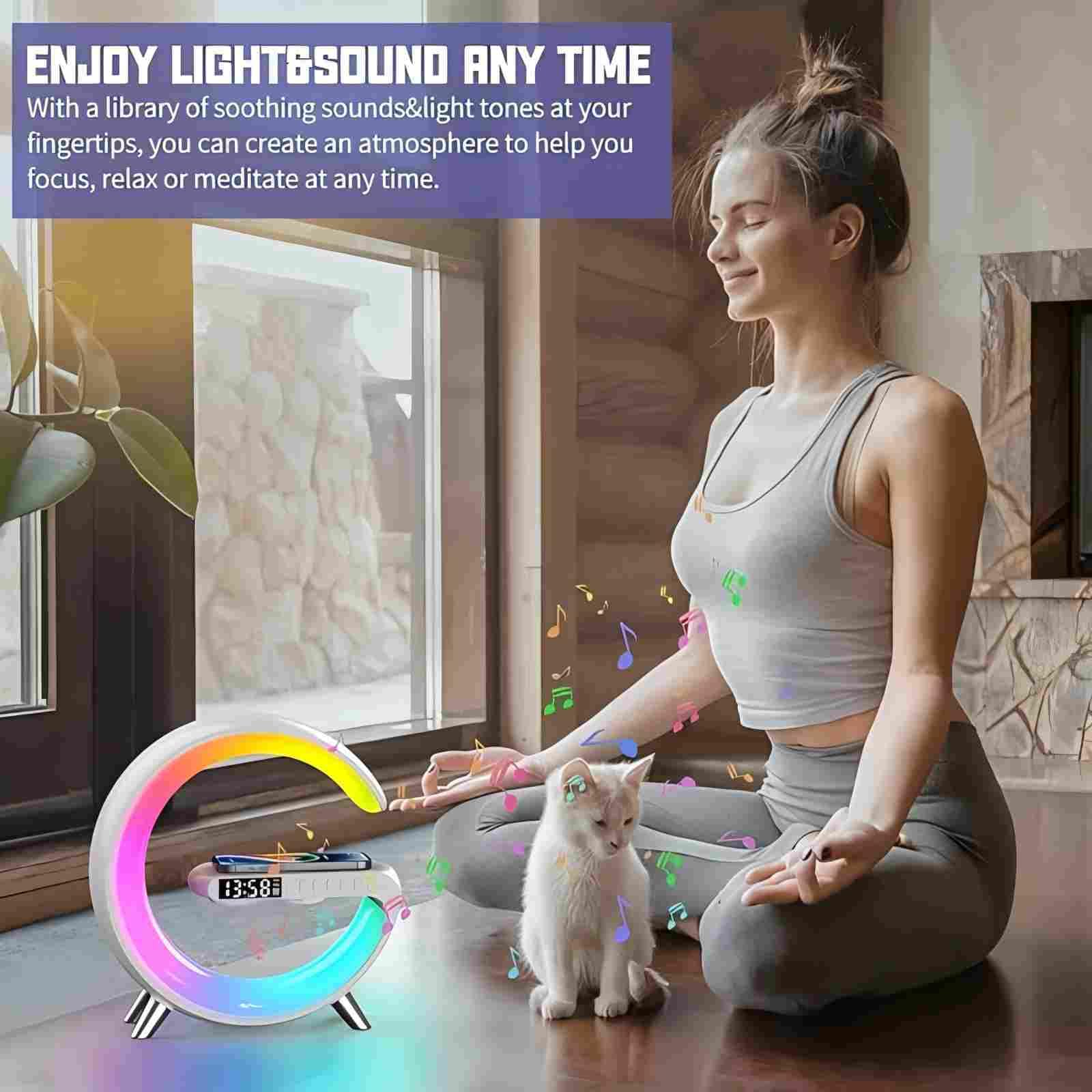 ZORAST BKDRL Bluetooth Speaker Lamp with Wireless Charger, RGB Night Light, Alar - ZORAST Official Product View 5