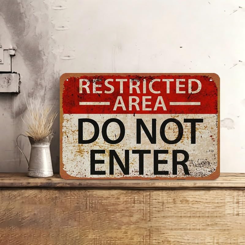 Vintage Restricted Area Do Not Enter Print Metal Sign 8x12 Inch - Product Imagery