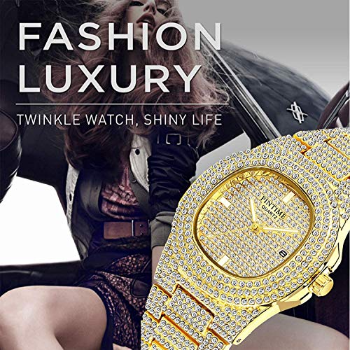 FANMIS Unisex Iced Out Watch Crystal Stainless Steel Band - Product Imagery